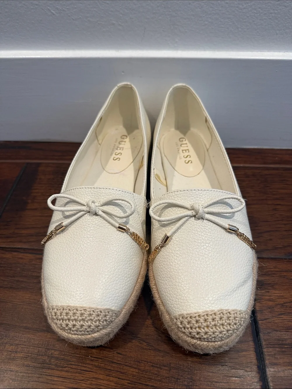 Guess Los Angeles Cream Espadrille Flats with Bow, Size 6.5